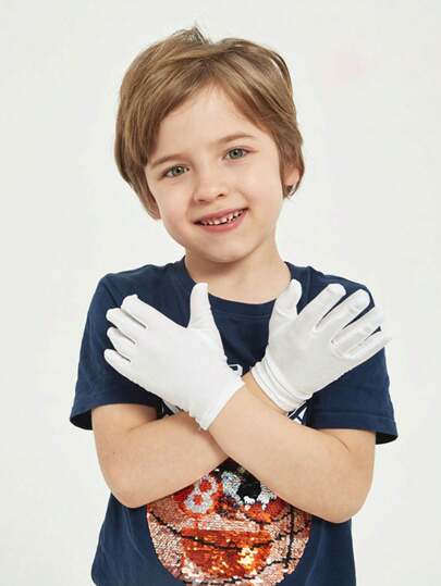 Kids' Pure White Etiquette Gloves, Solid Color Moisturizing Elastic Gloves For Outdoor Activities Protection, Suitable For 3-9 Years Old Boys And Girls, For Outdoor Sports, Travel, Party, Daily Wear