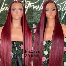 13x4 Straight 99J Red Color Burgundy Human Hair Wigs Glueless Wig Human Hair 200% Density Lace Front Wig With Baby Hair 22-36 Inch - 酒紅色 - 查看 6