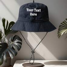1pc Customizable Text Outdoor Bucket Hat, Collapsible Sun Protection Hiking Fishing Sport Cap