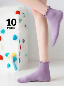 1/10 Pairs Women Spring/Summer Ruffled Ankle Socks,Versatile Candy Color Solid Short Socks, Lace Trim Boat Socks