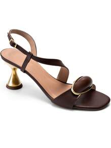 Women's Sandals With Low Heel Geometric Metallic Comfort And Lumiss Embellishment - 鏽棕色 - 查看 1