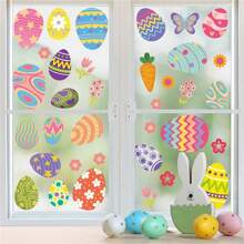 A Set Of 2 Sheets Of Paper (35 Stickers), Easter Electrostatic Window Stickers, Double-Sided Easter Egg Window Decoration, Holiday Window Decoration Stickers, Easter Decoration, DIY Handmade Home Decoration Electrostatic Stickers.