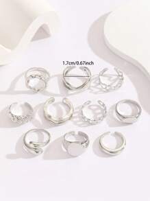 10件欧美不对称几何戒指套装首饰设计感叠戴金属光面戒指小众时尚光面夸张几何戒指套装