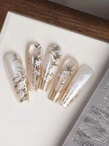 1件复古中国风花卉蝴蝶蕾丝美甲印花板 - 不锈钢印花工具，适用于凝胶指甲油设计，法式美甲套装，复古图案