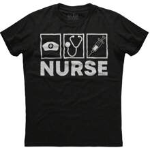 Nurse Stethoscope And Injection Printed Mens Short Sleeve Cotton  T-Shirt - Black - View 1