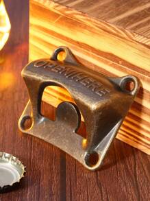 1 pieza Abridor de botellas de cerveza de hierro vintage y retro, accesorio de pared cuadrado de cobre antiguo para bar, herramienta pequeña y portátil fácil de instalar