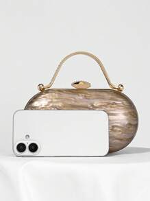 Fashionable Acrylic Round Crackle Box Evening Clutch Bag, Romantic Wedding Luxury Rhinestone Handbag, Decorative Evening Dress Formal Party Crossbody Chain Purse For Bride