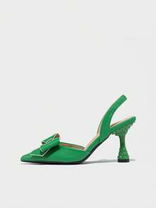 2025 夏季女士蝴蝶结尖头细高跟镂空水钻凉鞋