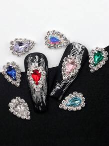 10 件装 K-Pop 风格美甲水钻首饰，金色和银色闪亮水滴指甲装饰配件带托盘，25 种颜色 - 彩色 - 查看 3