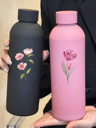 500ml/16.9oz UV Printed Stainless Steel Slim Mouth Cup, Portable Vacuum Insulated Water Bottle With Rubber Coating, Suitable For Home, Outdoor, Fitness, Great Gift For Family & Friends Back To School