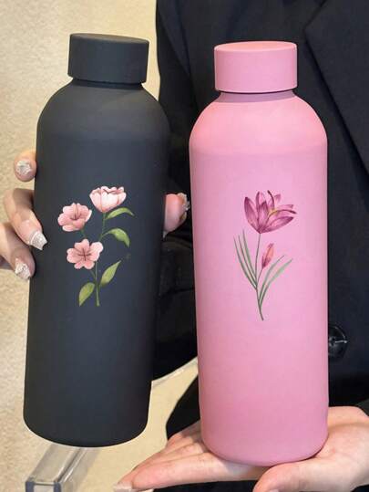 500ml/16.9oz UV 印花不锈钢细口杯，便携式真空隔热水瓶，带橡胶涂层，适合居家、户外、健身，是送给家人和朋友返校的好礼物