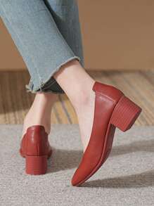 Tacones de plataforma rojos elegantes para mujer, zapatos de tacón medio con punta puntiaguda, cómodos, versátiles, adecuados para todas las estaciones, zapatos de vestir/trabajo de moda coreana - Rojo - Ver 4