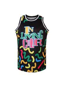 Basketballtrikot im Filmstil mit Stickerei, 90er Jahre Hip Hop Bekleidung für Herren, Basketballweste