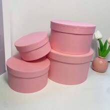 4pcs/Set Solid Color Round Gift Box Set, Stackable Design, Suitable For Various Occasions Like Valentine's Day, Birthday, Wedding, Party, Daily Use - Pink - View 7