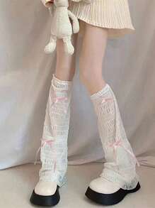 1pair Sweet Bow Thin Lace Breathable Women's Leg Covers, Lolita, JK Flared Socks Leg Covers, Versatile