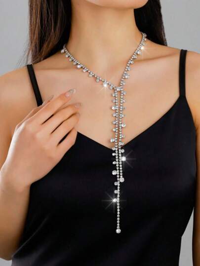 1 件优雅 Y 形水钻项链，经典奢华新娘婚宴配饰
