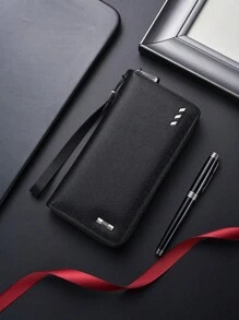 SHABILI 1pc Plain Solid Color PU Leather Large Capacity Zipper Wallet Clutch Bag Phone Pouch Suitable For Commute School Daily Use Wallet Purse Wallet Long Wallet Wallet Wristlet
