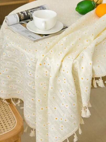 1 pieza Mantel rectangular de poliéster-lino con borlas, estilo retro americano, resistente al calor, adecuado para cocina, mesa de comedor, mesa de café, mueble de TV, reuniones en el hogar, picnic al aire libre