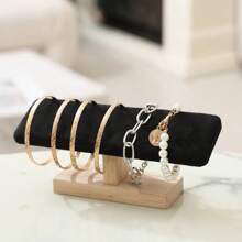 1pc Wooden Base T-Shaped PU Leather / Velvet Bracelet Display Rack Bangle Watch Hairband Jewelry Storage Stand Holder Organizer Back To School Dormitory Storage