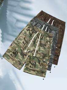 Camouflage Cargo Shorts Men, Lightweight Summer Casual Bermuda Shorts, Sports Shorts - Khaki - View 2