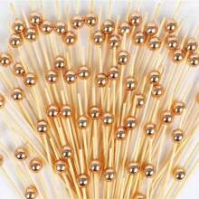 200/100/50/20pcs Metallic Golden Pearl Skewers, Avoid Hand-Holding Food, Elegant Highly Attractive Fruit Picks, Food Picks For Cakes, Burgers, Suitable For Weddings, Parties, Gatherings, Afternoon Tea, Desserts