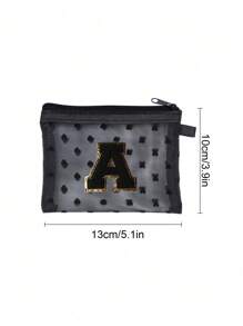 1 pieza Bolsa de malla transparente con forma de corazón linda, Mini bolsa de almacenamiento - Toalla con inicial bordada de la A a la Z, Bolsa cosmética portátil multifuncional para viajes, Bolsa de almacenamiento para maquillaje, cuidado de la piel y lápiz labial, Bolsa de cremallera de malla, Organizador de maquillaje para viajes