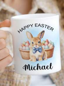 1 szt. 11 oz. spersonalizowane kubki wielkanocne, kubki do kawy ze spersonalizowanymi imionami i królikiem - spersonalizowane kubki. Mogą być używane jako prezenty, wyjątkowe prezenty dla członków rodziny
