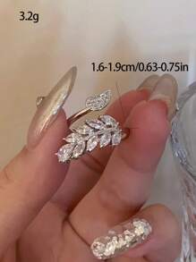 1pc Wheat Ear & Leaf Open Ring, Luxury Cubic Zirconia Copper Ring In Gold/Silver Color, Suitable For Women Everyday Wear, Applicable For Anniversary, Party, Gathering And Special Occasions - Multicolor - View 10