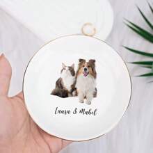 Personalized Pet Portrait Jewelry Dish, Custom Dog Cat Photo Ring Dish, Dog Mom Trinket Dish, Pet Lovers Gift, Mother's Day Gift Ring Dish Gifts Birthday Graduation - White - View 5