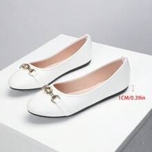 OMS Women's Black Flat Shoes, Low Vamp Loafers, Thin Fashionable Sexy Square Buckle Versatile Slip-On Shoes, Round Toe, Soft Sole, Suitable For All Seasons