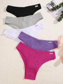 5 件装 女士罗纹透气低腰性感比基尼内裤 - 彩色 - 查看 4