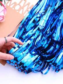 1 pieza Cortina con flecos azul de 2M*1M, Rollo de cortina de lluvia de PET para decoración de fondo de fiesta de cumpleaños y boda