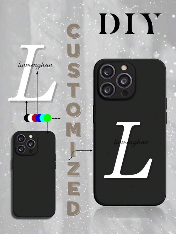 1pc Customizable Name & Initial Design Full Coverage Black TPU Phone Case,Stylish,Colorful,Vintage,Cute,Contracted,Funny,Custom,Personalized,Unique,Customized,Ideal Gifts For Him,Ideal Gifts For Her,Boyfriend,Girlfriend,Family,Friends,Grandparents,Couple,For Anniversaries,For Birthdays
