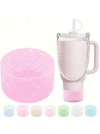 1 件硅胶杯套，闪光粉色底部保护套，兼容 不倒翁 20-40 盎司和 12-24 盎司，防滑运动水壶套配件，母亲节礼物，返校用品