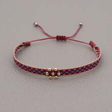 手工编织多层手链，哥伦比亚编织带，波西米亚金色串珠手链（女士款） - 彩色 - 查看 6