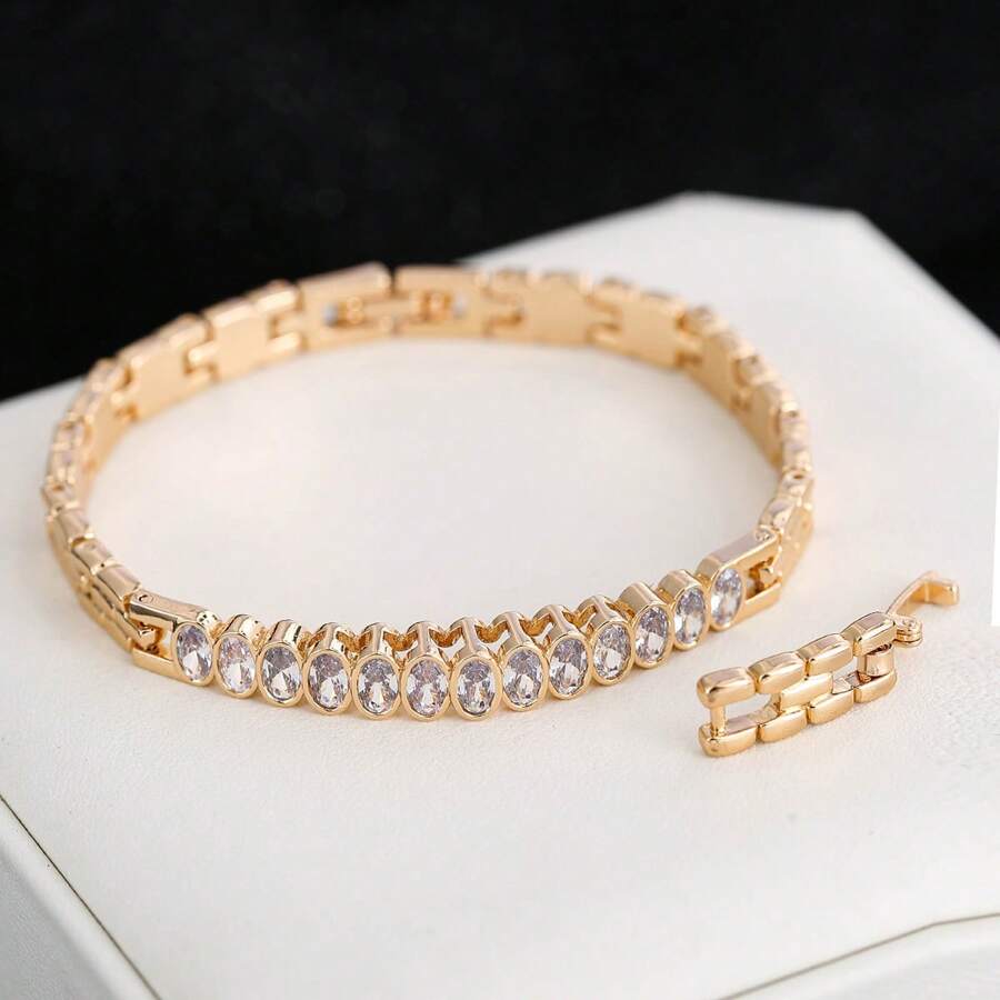 1pc Minimalist High-End Synthetic Cubic Zirconia Bracelet, Lightweight Luxurious Design For Daily Wear, Dates, Weddings, And Parties