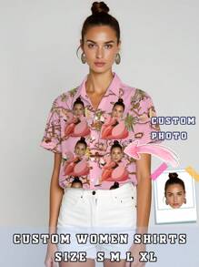 夏季女士定制照片短袖衬衫时尚个性化夏威夷衬衫 3D 夏威夷海滩印花 T 恤添加您的照片设计定制趣味衬衫度假休闲、装饰、独特、定制、适合她、家人、朋友、粉色女孩、节日、度假、周年纪念的理想礼物