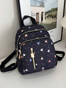 1 pieza Mochila compacta, mini, casual y de moda, de nailon negro puro, versátil y adecuada para uso diario de mujeres, citas, salidas y viajes - Negro - Ver 2