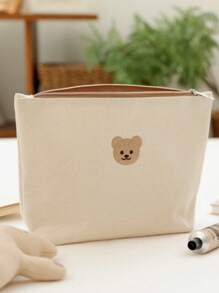 1pc Khaki Color Baby Diaper Storage Bag Portable Bear Print Nappy Changing Organizer For Outdoor Use For Diaper, Bottle, Formula And Diaper - Khaki - View 12