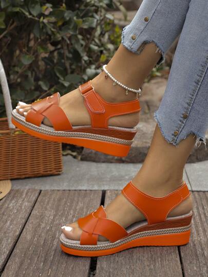 Ladies Elegant Thick Soled Sandals, Ankle Strap Comfortable Walking Shoes, Slope Heel Beach Shoes