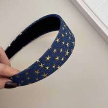 1pc New Denim 5-Pointed Star Wide Headband, 2025 Viral Net Celebrity Hair Accessory, High Crown Sponge Design