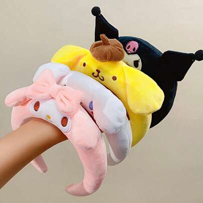 Sanrio 1/3pcs Lovely Cartoon Sanrio Character Plush Headband - Gentle & Soft - Perfect For Face Wash, Spa, Makeup - Durable & Washable Character Decorative Head Band Cute Plush Non Slip Hair Hoop Suitable For Face Washing Skin Care Make Up Hair 