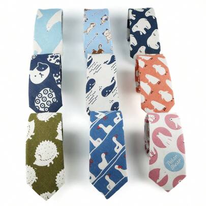 ZONFAZ 1PC Men Fashion Linen Ties Skinny 6cm Necktie Cartoon Animal Pattern Design Wedding Party Clothing Accessories Men Necktie