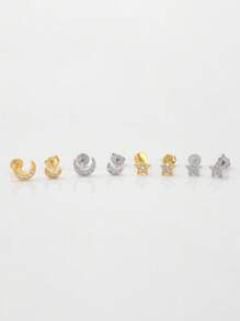 1件925纯银迷你星月内螺纹唇钉 | 生日石耳骨耳环 | 低过敏性黄金耳骨钉 | 扁平唇环 | 适合女性日常佩戴（单只出售）