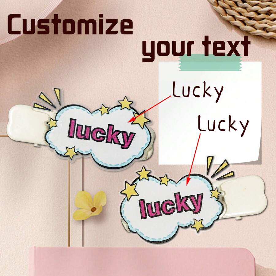 2pcs Personalized Acrylic Hair Clips, Custom Name/Text Hair Clips, Simple DIY Fashion Accessory, Unique Creative Gift, Vibrant Colors, Suitable For Hairstyle, Travel & Photos. Great For Bestie, Friend, Schoolmate, Granddaughter, Desk Mate. Customize Your Own Hair Clips. Gifts Birthday Graduation