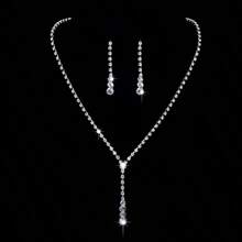 Popular Jewelry 2pcs Set - Fully Rhinestone Claw Chain, Minimalist Stylish High-End Accessories Earring & Necklace - Silver - View 6