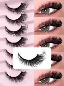 7 对奢华蓬松假睫毛 - 浓密、纤细、3D 体积、可重复使用、柔软、轻盈、仿貂皮条状睫毛，打造戏剧性眼妆