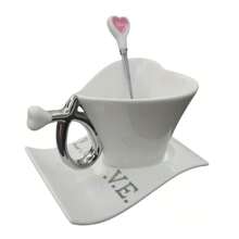 HappyWare Taza De Cerámica Con Forma De Corazón Con Base Y Cuchara - Blanco - Ver 3