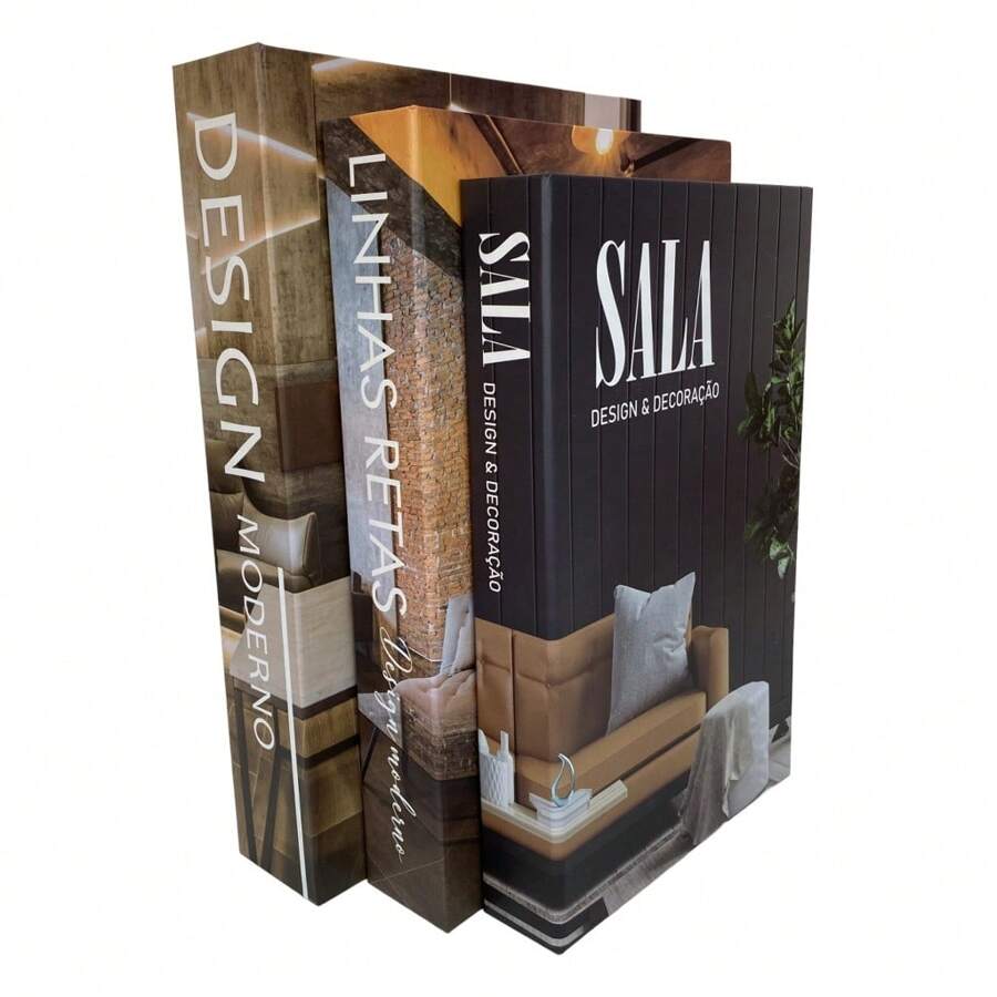 Kit 3 Fake Books Desk Book Organizer Box Decorative Object Holder - 現代設計 - 查看 1