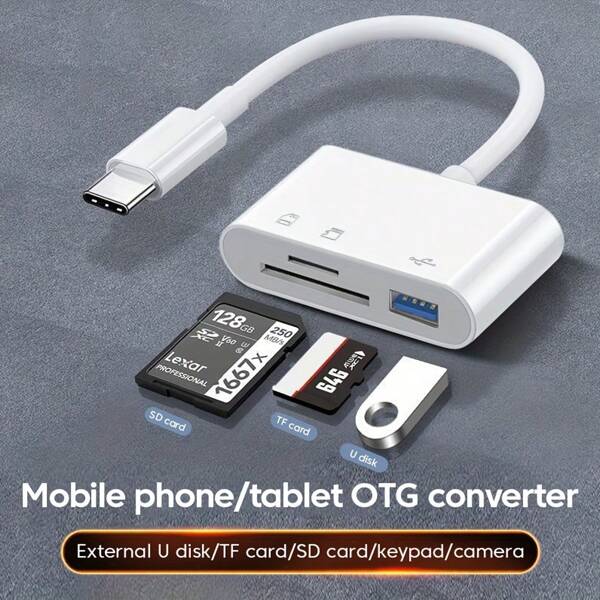 Multi-Functional 3-In-1 USB C OTG Adapter With SD/TF Card Reader And Camera Support, PVC Material, Data Transmission, Compatible With Ipad Pro, Chromebook, XPS, Galaxy - Ideal Gift For Tech Enthusiasts Compatible With Macbook